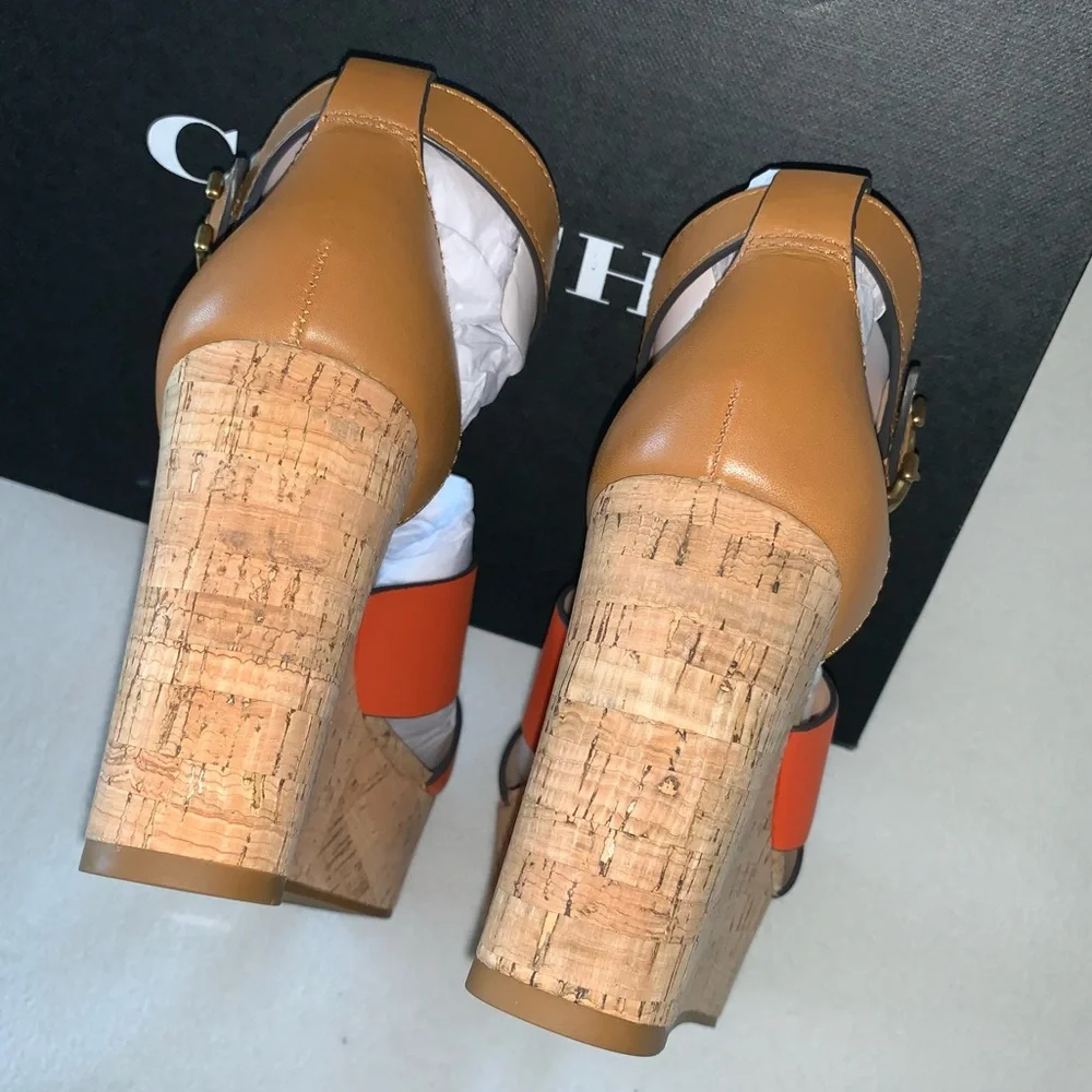 NEW! COACH Isla Colorblock Wedges, Leather & Cork, size 8.5, Brand New in Box! - Picture 8 of 16